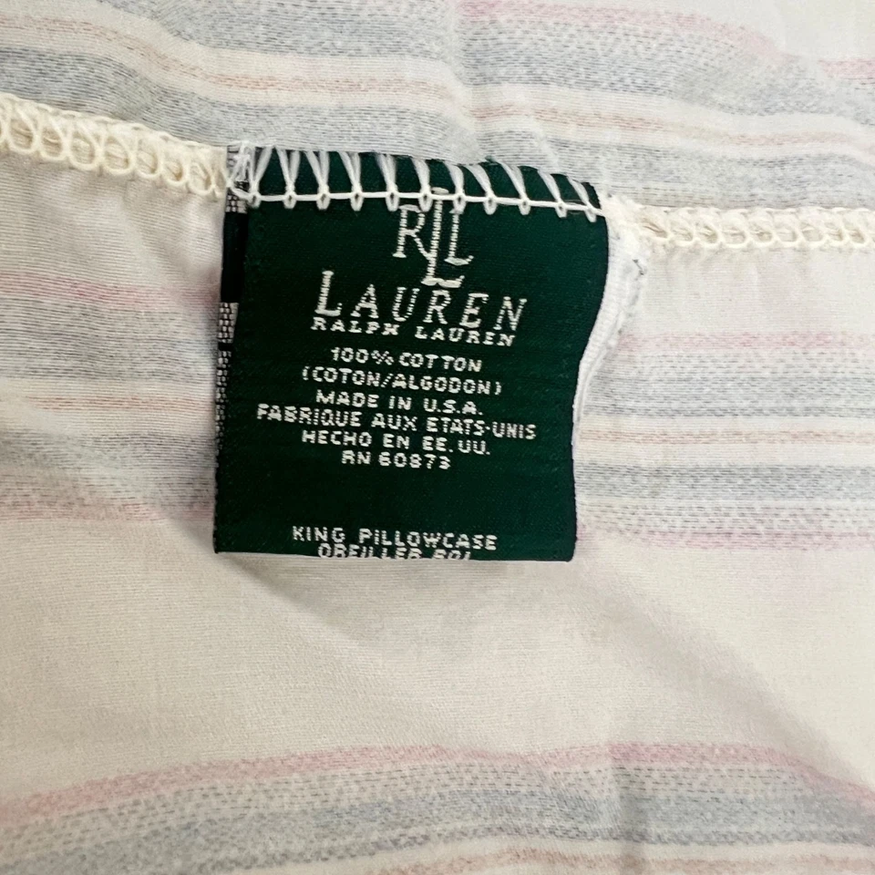 Ralph Lauren HAWK SPRINGS Striped Cream King Size Sheet Set USA Vintage - Image 3 of 4