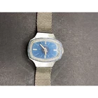 Vintage Timex Watch TV Dial Face 1975 Blue Barrel Case Silver Tone Mesh Band