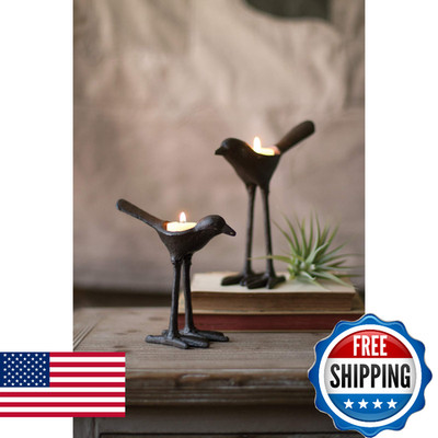 Kalalou Cast Iron Bird Tea Light Holders (Set of 2) - Brown