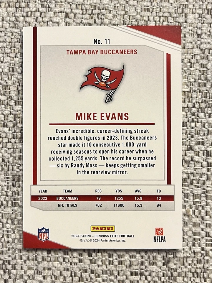 Panini Elite #11 Mike Evans Tampa Bay Buccaneers Status Card 025/299 2023 - Image 2 of 4