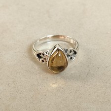 Handmade Citrine Teardrop Pear Cab Ring 925 Sterling Silver Boho Ring For Woman