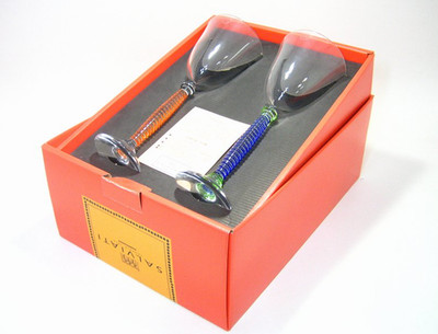 Salviati Weingläser Paar Blau & Orange 2er Set Venezianisches Fenice Trinkges...