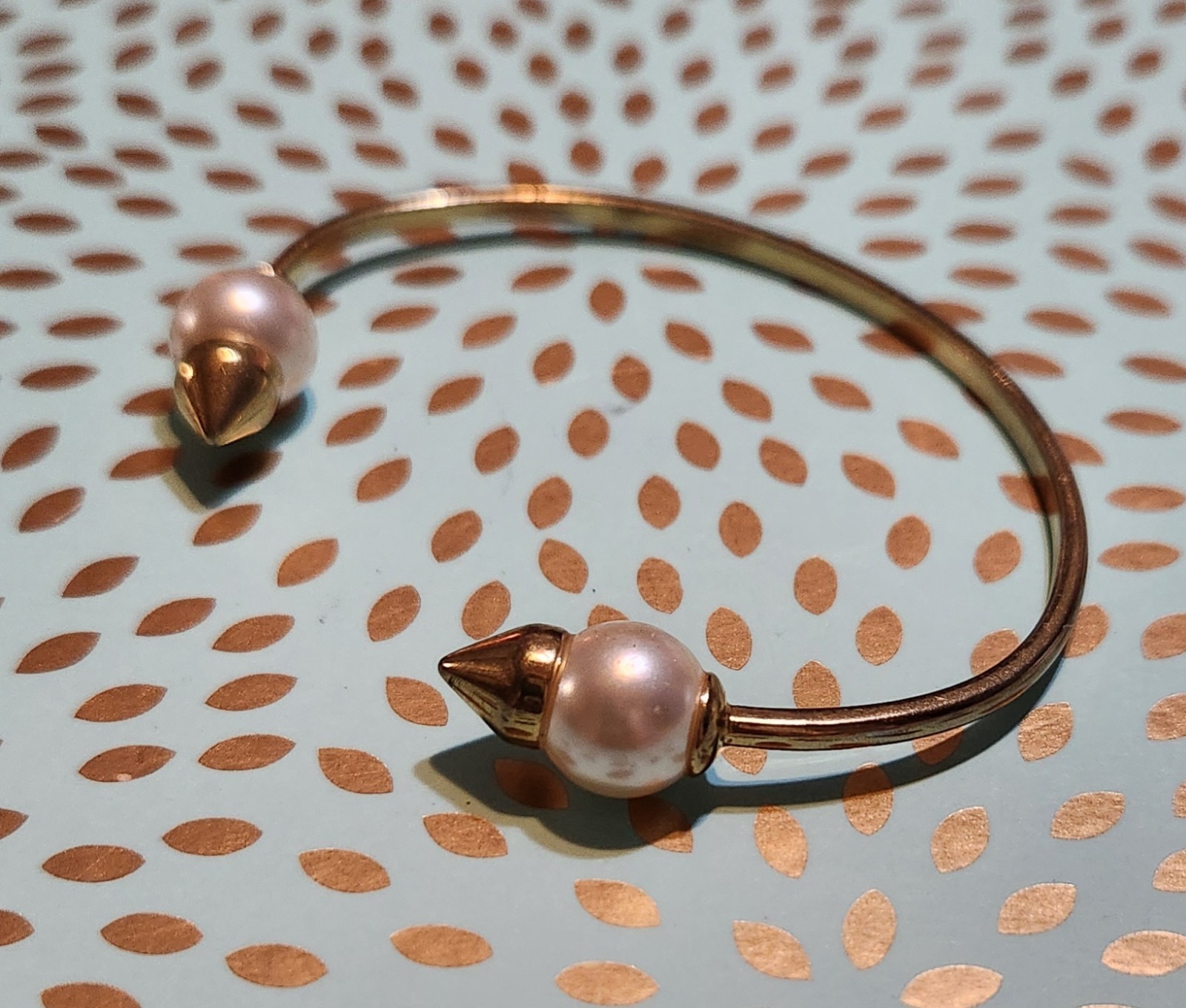Vintage Stella And Dot Faux Pearls & Spike Cuff Bracelet Goldtone