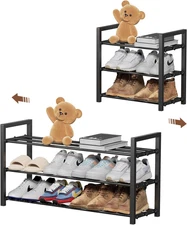 3-Tier Expandable Shoe Rack,Adjustable Shoe Shelf Storage Organizer Heavy Duty M