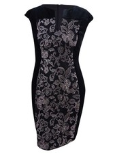 Connected Women's Velvet Metallic Mesh Sheath Dress (10, Black)