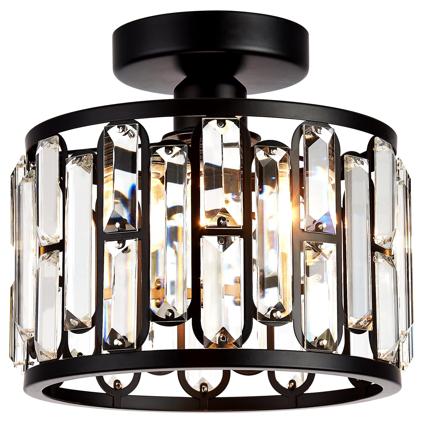 Modern Black Semi-Flush Mount Crystal Ceiling Light Fixture