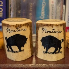 Montana Vintage Rustic Cabin, Elk Horn Salt & Pepper Shaker Set, Buffalo Bison.