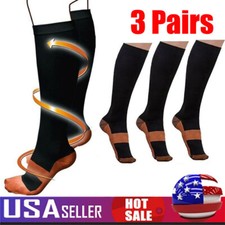 3 Pairs Copper Compression Socks 20-30mmHg Graduated Support Mens Womens S-XXL