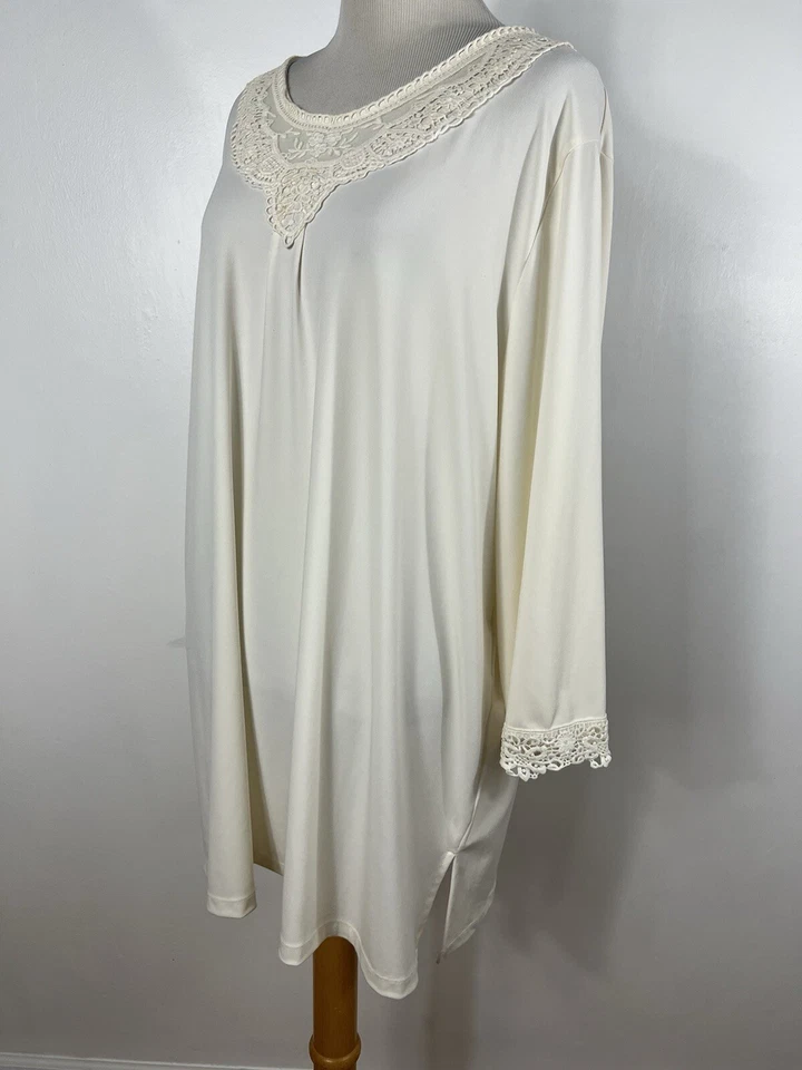 New Maggie Barnes 1X Shirt Top Cream Ivory Lace Travel Stretch Tunic Scoop A3 - Image 4 of 4