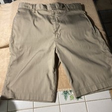 BOYS 16 SCHOOL uniform SHORTS KHAKI ADJUSTABLE WAIST COTTON FLAT FRONT 9  Inseam
