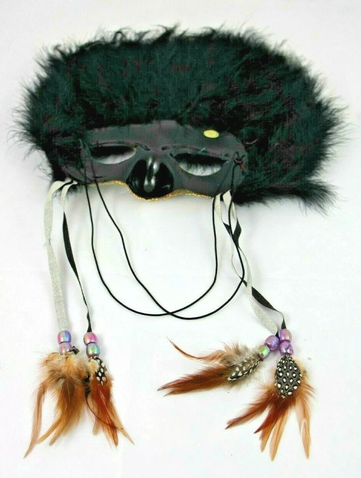Máscara de pluma de pavo real veneciano Mardis Gras de venta libre negra verde azul fiesta de disfraces Foto 2 de 3