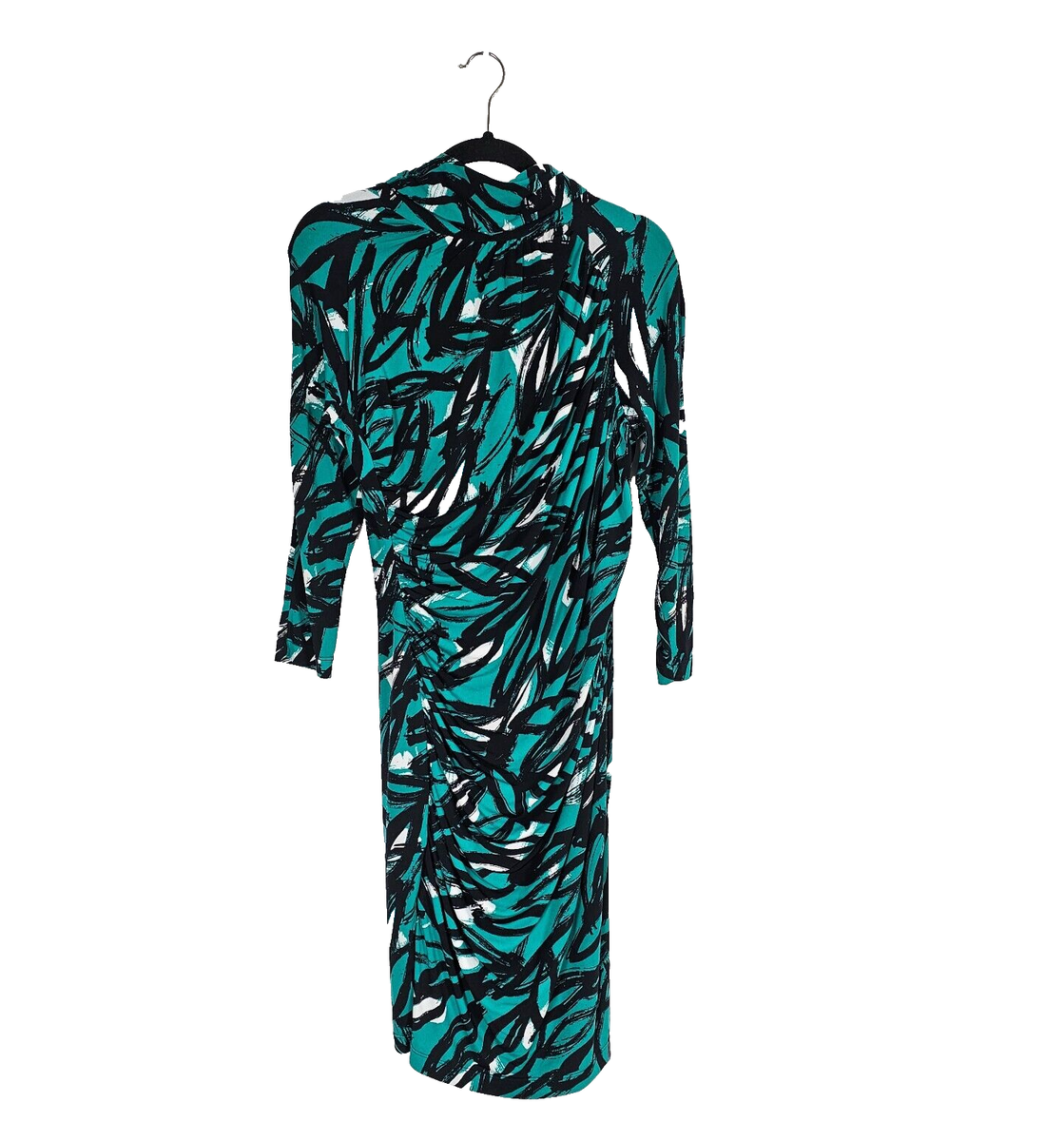 Calvin Klein Women's 12 Green Mock Neck 3/4 Sleeve Zip Back Ruched Fitted  Dress