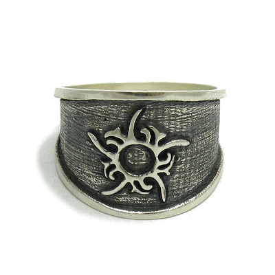 Echt schlichter Sterling Silber Ring gestempelt massiv 925 keltisches Symbol Sonne Handarbeit