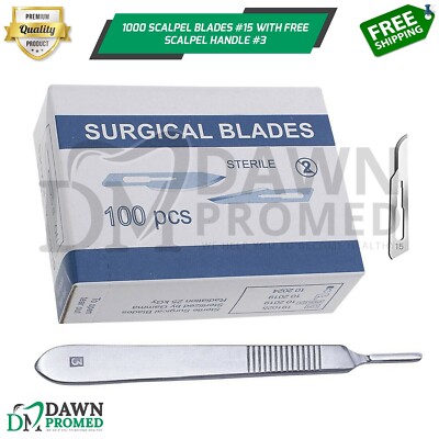 1000 Sterile Surgical Blades #15 with BP Scalpel Handle #3 Medical ENT Dental