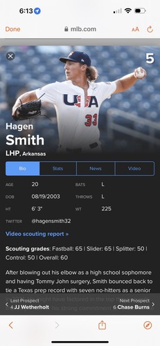 Onyx Premium 2023 #OPHS Hagen Smith Gold #/45 - AUTO #1 Pick Chicago White Sox - Imagen 4 de 5