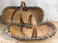 Vintage Wicker Boat Shaped Herb Flower Gathering Baskets Lot of 2