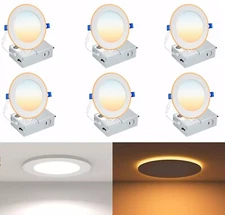 6 Pack 6 Inch 5CCT Ultra-Thin LED Recessed Ceiling Light with Junction Box 12W