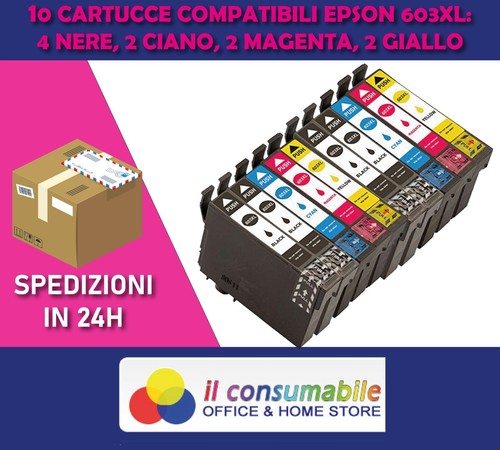 new chip 10 Cartucce ADATTO A  603xl EPSON XP2100 XP2105 XP3100 XP3105 XP4100 - Foto 1 di 3
