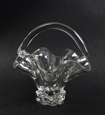 Henkelschale Henkelkorb aus Glas transparent tolle Form Luftblasen 16,2 cm H