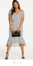 Size 24 Black And White Monochrome Striped Bardot Fishtale Dress Simply Be BNWT
