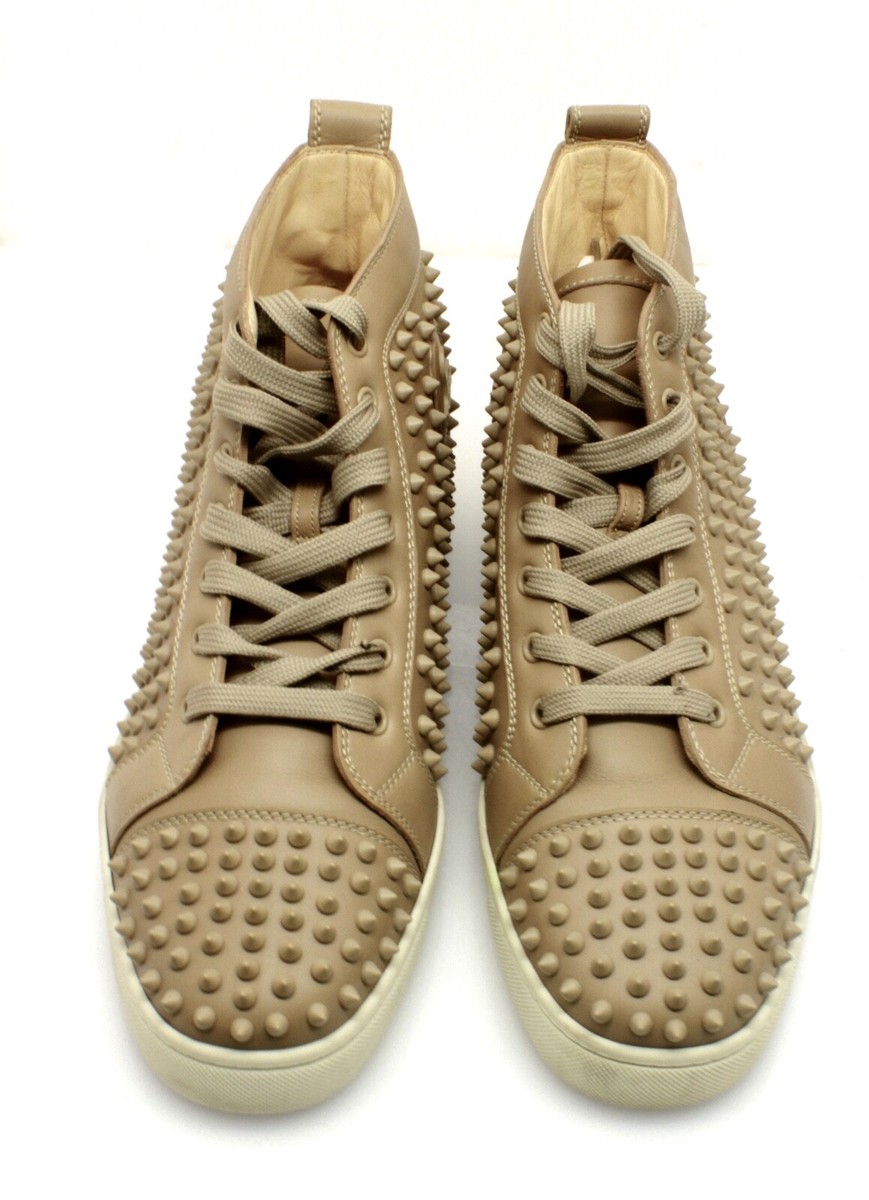 🔥 Christian Louboutin Beige Leather Louis Spike High Top Sneakers