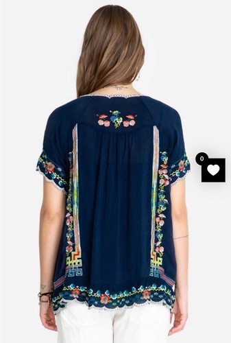 Johnny Was Blue Sky Women's Blouse XXS Navy Floral Embroidered Tunic $275 - Picture 2 of 11