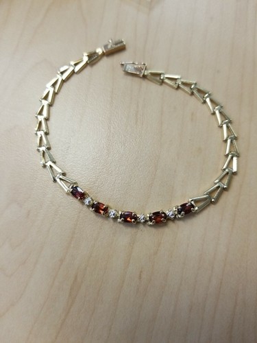 Bracciale tennis in oro giallo 10 kt con granato originale ~ lunghezza 6,75"  - Foto 1 di 11