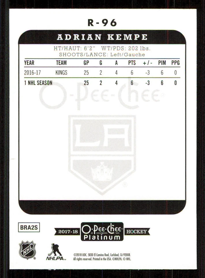 2017-18 O-Pee-Chee Platinum Retro Rainbow #R96 Adrian Kempe - Image 2 of 2