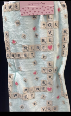 Love plush throw fleece Blanket Love heart SCRABBLE game pink