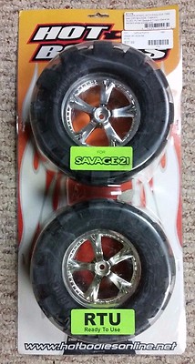 Hot Bodies Dagger Wheel w/ Padlock Tire 1 Pr HB 61179 HPI Savage T-MAXX RC Part