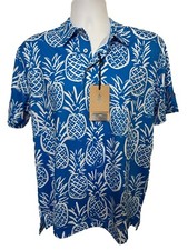 Chubbies Men's The Thigh Napple Performance Polo Shirt- Blue Pineapple-Small-New