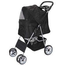 Lightweight 3/4-Wheel Pet Dog Travel Stroller Folding w/Safety Belt  Cup Holder