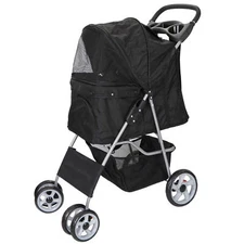 Lightweight 3/4-Wheel Pet Dog Travel Stroller Folding w/Safety Belt & Cup Holder