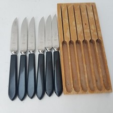 A. Petre & Co. Sheffield England 6 Piece Table Knife Set w/ Original Wood Block