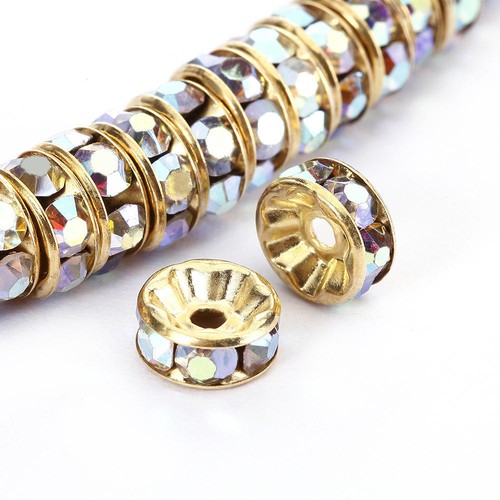 Clear AB Rhinestone Rondelle Spacers Gold/Silver 4mm 6mm 8mm 10mm 50pcs Per Bag - Picture 7 of 7