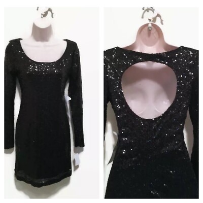 Women's Juniors Size Medium Black Sequin Long Sleeve Short Cocktail Dress