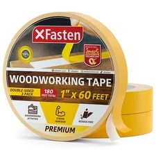 XFasten Double Sided Woodworking Tape 1-inch 180-Feet Total 3-Pack Double Sti...