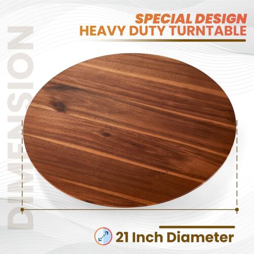 21" Acacia Wood Lazy Susan for Table Top - Wooden Turntable Serving Tray for ... - Picture 4 of 7