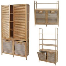 Bambus Badezimmerschrank HWC-N83, W&auml;schesammler Regal Badschrank, 2 W&auml;schek&ouml;rbe
