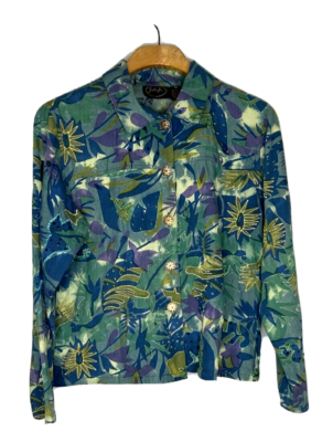 JULIA KIN Womens Embroidered Button Down Jacket SIZE M Green Blue 