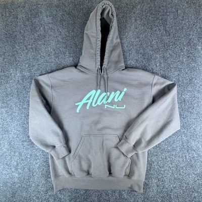 Alani Nu Hoodie Mens L Gray Cotton Logo Kangaroo Pockets Drawstring Casual READ