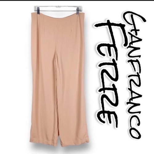 Gianfranco Ferré, Gianfranco Ferre Forma Vintage Crepe Wide Leg Trouser Pants Peach Womens Size 10