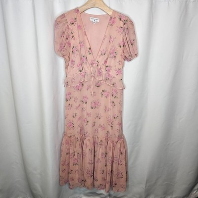 LoveShackFancy x Target Fleur Midi Dress Pink Melon Floral Ruffle Puff Sleeve 12