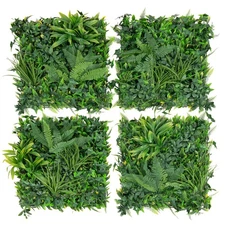 4 Pack 20" x 20" Artificial Hedge Boxwood Panels with 7 Types of Mixed Plants