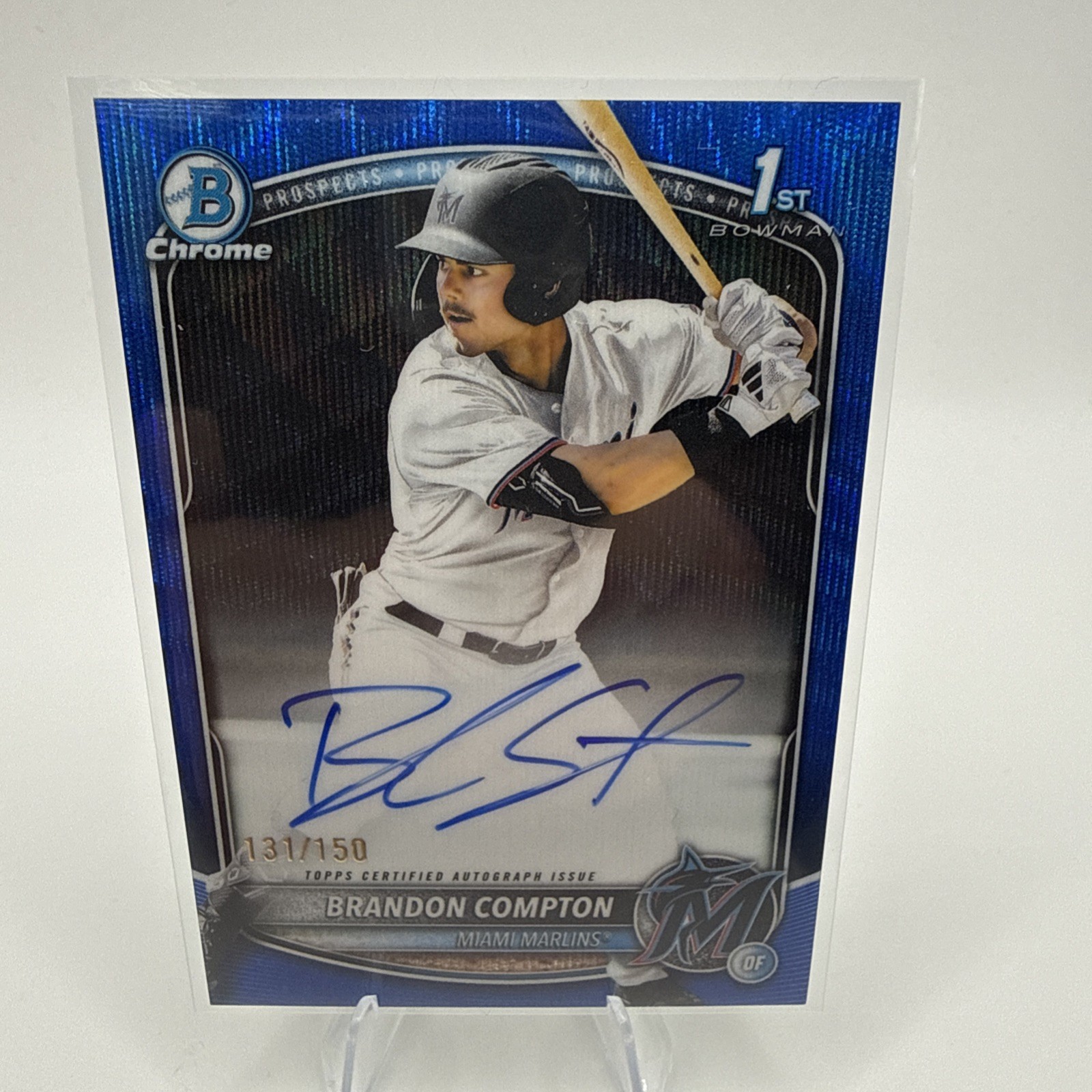 Brandon Compton 2025 Bowman Draft Chrome Prospect Auto Blue Wave Refractor /150