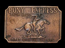 NF21134 VINTAGE 1970s PONY EXPRESS FIRST WITH THE U.S. MAIL OLD WEST BUCKLE