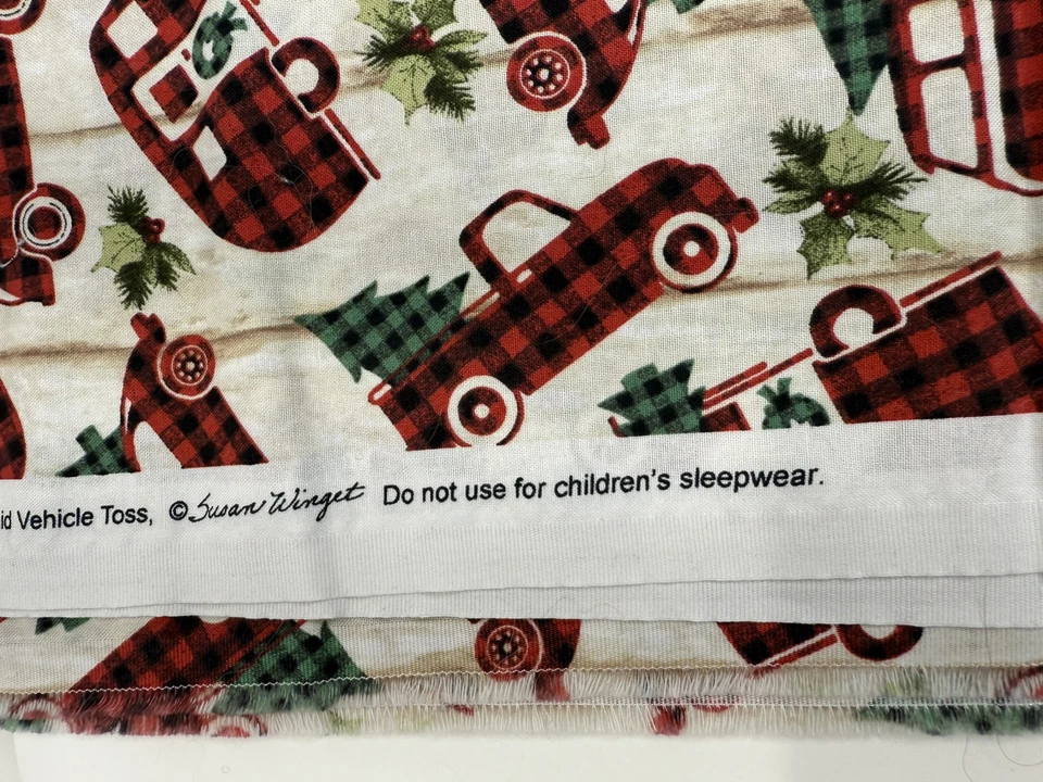Susan Winget Red Buffalo Plaid Car Truck Bus Toss Fabric Christmas 2 Yards - Image 4 of 4