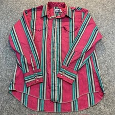 Vintage 80s Wrangler Mens XL Cowboy XL Tails Pearl Snap Button Down Shirt Stripe