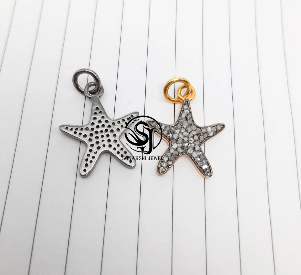 Подвеска в виде звезды с бриллиантами паве: ювелирный кулон ручной работы из стерлингового серебра 925 пробы - Изображение 4 из 4