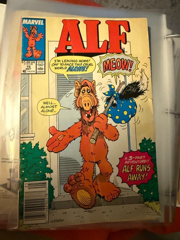 MARVEL ALF $1.00 US 15 MAY 02278 I'M LEAVING HOME! OFF TO FACE THIS CRUEL WORLD
